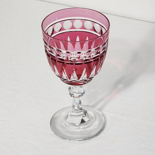 Val St Lambert Water Goblet glass 6 1/2" Ruby Red Cranberry Cut To Clear vas38 - Picture 10 of 14