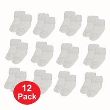 Infant Newborn Baby Boys Girls 0-6 Mo White Solid Turn Cuff Socks 12 PAIR 80005