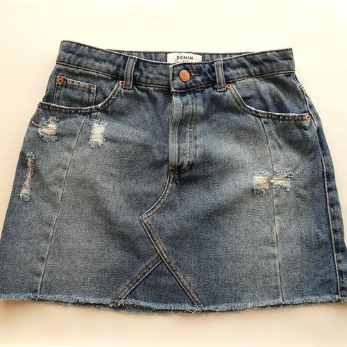 Miss Selfridge Short Mini Denim Skirt Size 10 Eur 38 Blue Distressed Frayed Hem - Picture 2 of 7