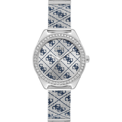 GUESS UHR Claudia W1279L1 watch STAHL silber und blau DAMEN 36 MM LOGO