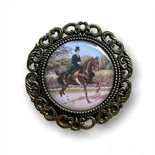 PreTied Stock Pin Side Saddle Horse Lady Chest Hat Jacket lapel equestrian Badge
