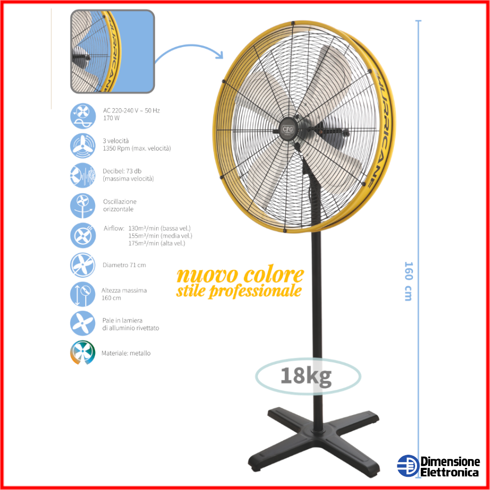 Ventilatore a Piantana Hurricane cfg ev065 Pavimento Industriale Professionale