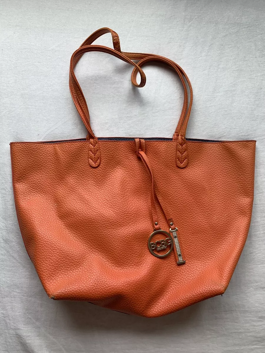 BCBG Paris Orange Purse/Handbag Faux Leather Gold Accents Blue Inside | eBay
