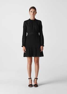 Whistles Animal Devore Pleated Dress UK 10 Black Mini RRP 169 Layered LBD  Fitted UK