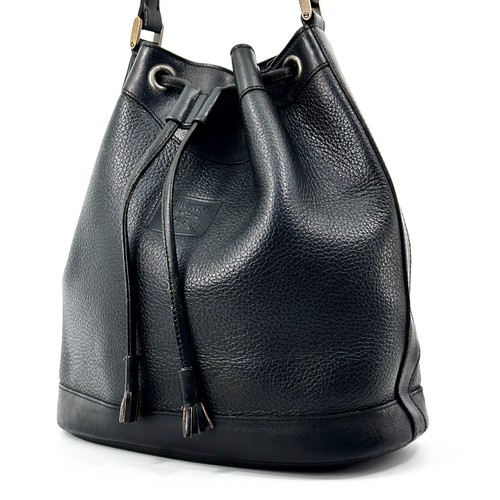 Burberrys Nova Check Drawstring Bag Leather Black Auth #A445 - Picture 15 of 24