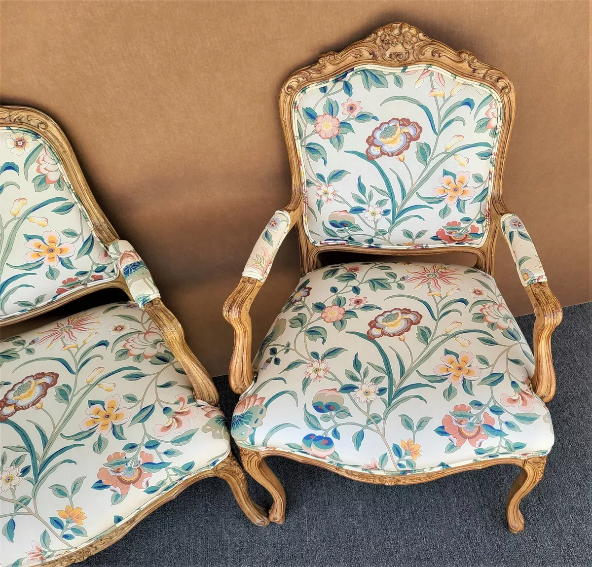 Pair of Circa 1900 Louis XV Style Beech Fauteuil Armchairs