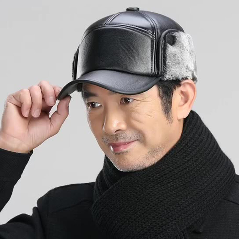 Mens Warm Windproof Baseball Cap With Fur Earflap Trucker