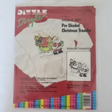Vintage Dizzle Art Pre-Shaded Iron-On Transfer Christmas 50025 Reindeer Santa