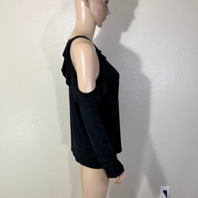 Beyond Yoga Black Modal/Spandex Frill Seeker Cold Shoulder Top Medium M