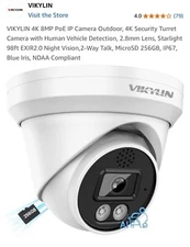 (2) - VIKYLIN 4K 8MP STARLIGHT POE IP OUTDOOR CAMERAS W/ HUMAN VEHICLE DETECTION