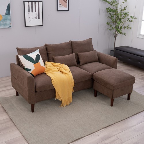 Modern L-Shaped Corner Sofa 2 3 Seater Armchair Couch With Footstool - Picture 266 of 411