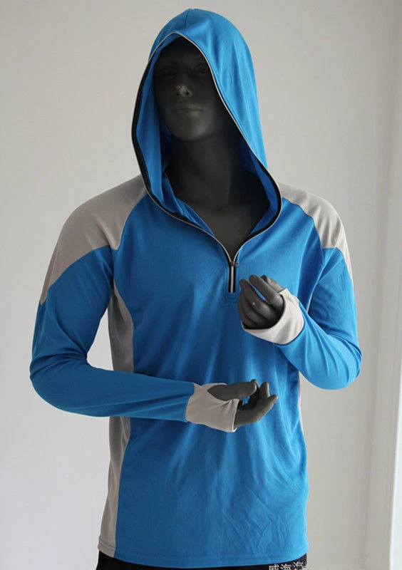 Nueva camisa de pesca de manga larga de poliéster para hombre tela de protección solar UV con capucha Foto 4 de 4