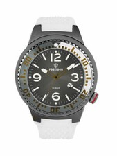 POSEIDON Orologio da Polso Unisex L Analogico, 15 Bar, Data Cinturino in Silicone UP00409 Bianco/Grigio