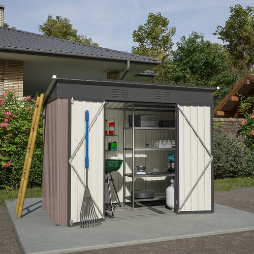 8x4ft Geräteschuppen Gerätehaus Gartenhaus Metall Fundament Inkl. Fundament - Bild 10 von 15