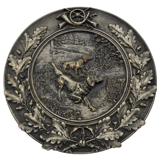 antiker Gusseisen Wand Relief Teller "Jagdteller" von 1855 32cm Ø 1860g