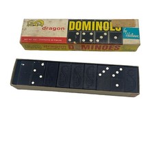 Vintage Wood Dragon Double Six Dominoes Set In Box Halsam 622 28 Pieces
