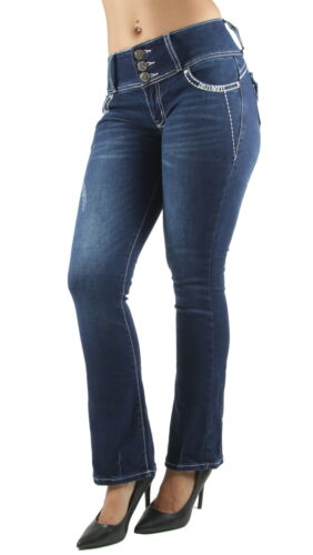Women's Juniors Colombian Design, Butt Lift, Push Up, Mid Waist, Boot Leg Jeans - Picture 6 of 8