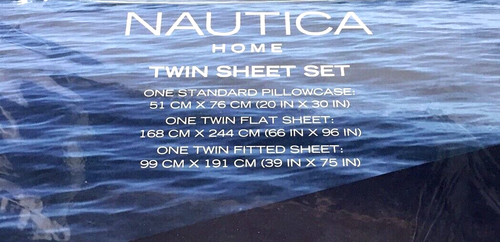 Twin Nautica 100% Long Staple Cotton PERCALE 3P Sheet Set Solid Blue Single - Picture 4 of 4