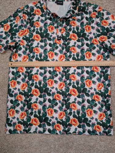 Bad Birdie Polo Shirt Men’s Size L Prickly Pear Cactus Floral Print Stretch Golf - Picture 8 of 11