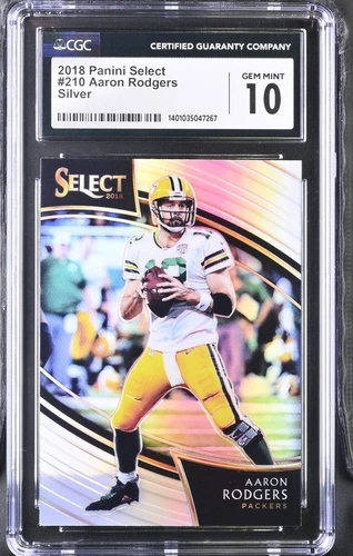 2018 PANINI SELECT SILVER PRIZM #210 AARON RODGERS CARD PACKERS CGC 10 LOW POP