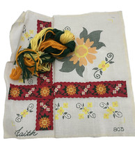 Faith Hand Painted Needlepoint Canvas Floral w/ Ribbon Yarn 803 for Pillow 