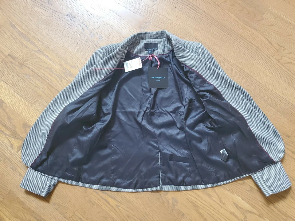 NEW Cynthia Rowley Gray Jacket houndstooth goose foot soft formal Blazer Size M - Image 4 of 4