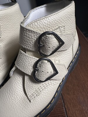 Dr. Martens Devon Heart Buckle Platform Cream Leather Boots Women's US 8