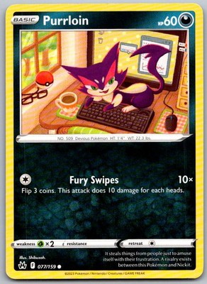 Purrloin 077/159 Common Crown Zenith Pokemon Near Mint