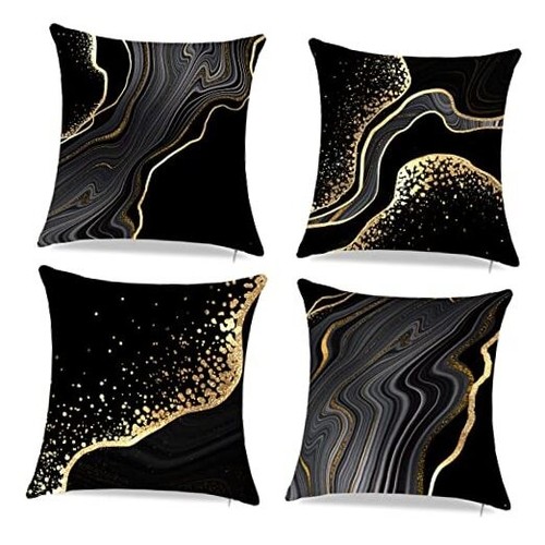 Black Throw Pillow Covers,Decorative Black and Gold Pillows Covers 18" x
