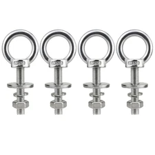 M10 Stainless Steel Eye Bolts with Nuts 4 Pack, M10 X 50Mm (3/8" X 2 Inch) Long