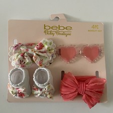 Bebe Baby Boutique 4 Piece Set Pink Heart Glasses, Hairbows and Socks With Bows