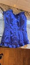 Corsets UK electric blue satin corset 10-14 full body & suspender hooks