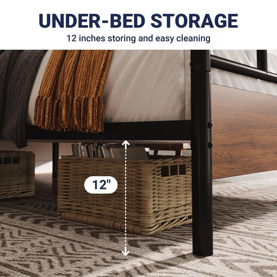 Marco de cama de plataforma tamaño queen con cabecero y pie de cama de madera, resistente... Foto 4 de 4