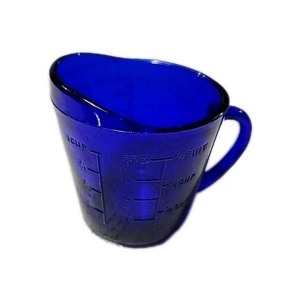 VTG Deep Cobalt Blue Measuring Cup Raised Lip Thick Glass 1 Cup 8 Oz Size Handle