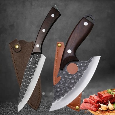 2Pcs Stainless Steel Hand Forged Boning Knife Meat Cleavers Kitchen Utility