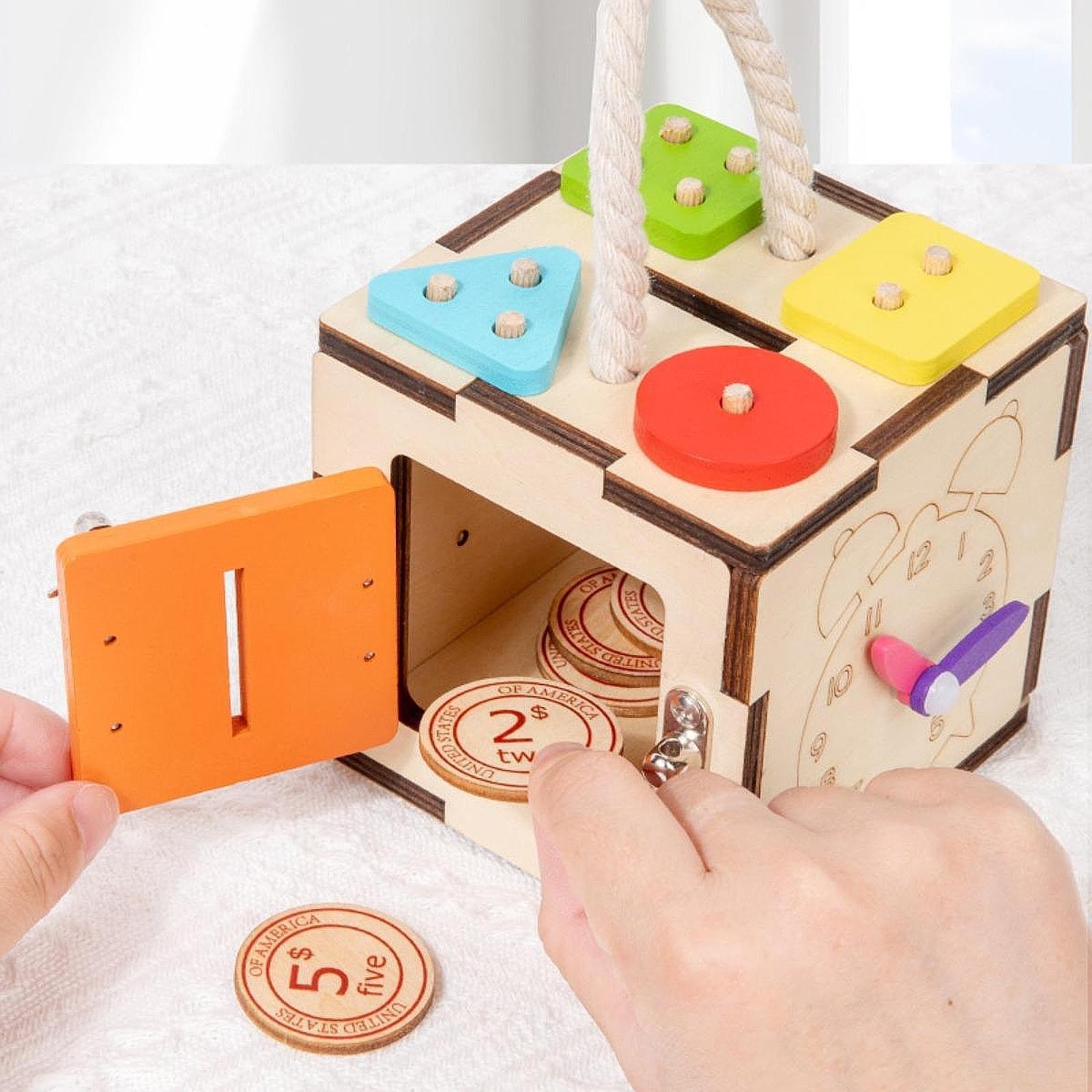 Wooden Travel Activity Cube Learning Toy for Babies Toddlers & Kids