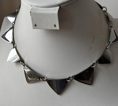 Express Triangle Shape Statement Necklace/ Silver Tone/ 16 + 3 In Length
