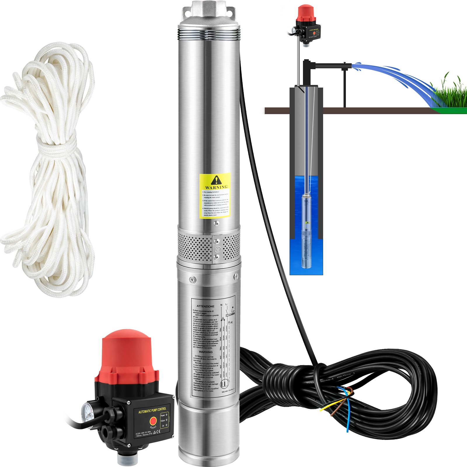 Pompe Immergée VEVOR en Inox pour l'Irrigation du Jardin et Potager