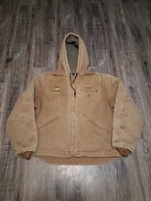 Vintage Carhartt J141 BRN Sherpa Lined Sz XL Coat Hooded Jacket Brown Distressed