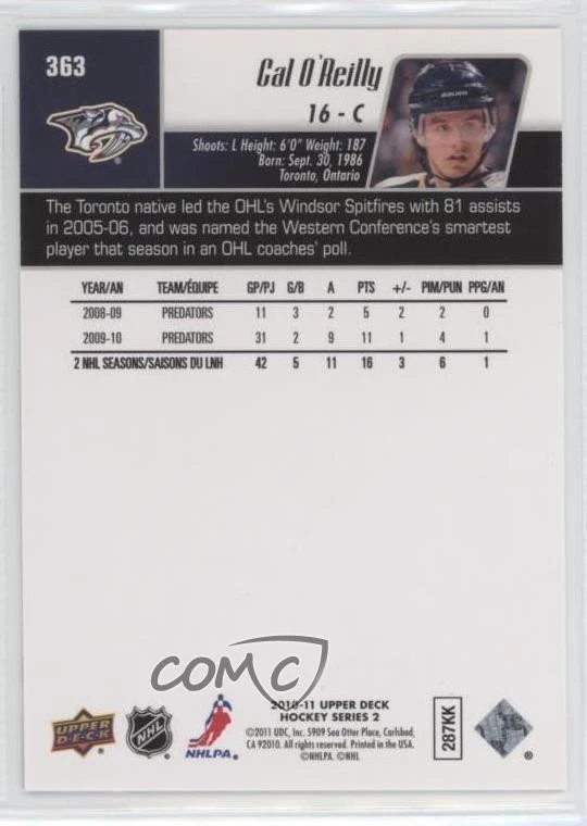 2010-11 Upper Deck UD Exclusives /100 Cal O'Reilly #363 - Image 2 of 2