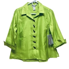 Multiples Essentials Womens Lime Green Button-Front Shirt Size PS