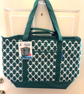 #ad Member#x27;s Mark Cooler Tote 25x17 Insulated Shopping Bag Green Geo RARE Sams Club $34.99