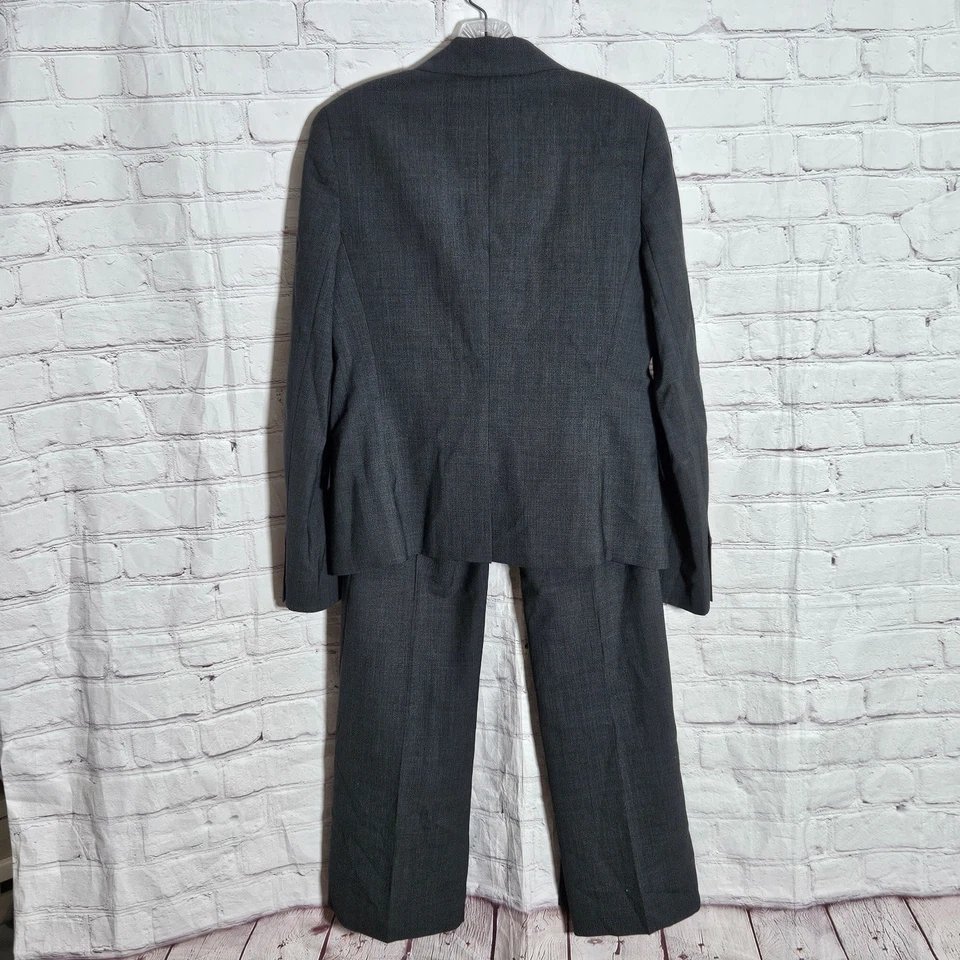 Theory Womens 12 Suit Set Blazer Pants Gray Wool Blend 2 Piece 1 Button Gray - Image 3 of 4
