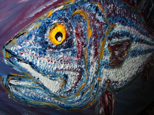 ORIGINAL OIL PAINTING WHITE SEABASS WHITE BASS FISH BY ANN SUSAN ELMER BOLD - Bild 4 von 12