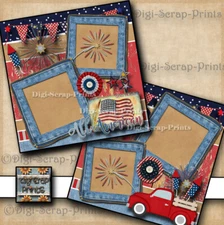 ALL AMERICAN JULY 4TH premade scrapbook pages paper 12x12 layout DIGISCRAP A0493
