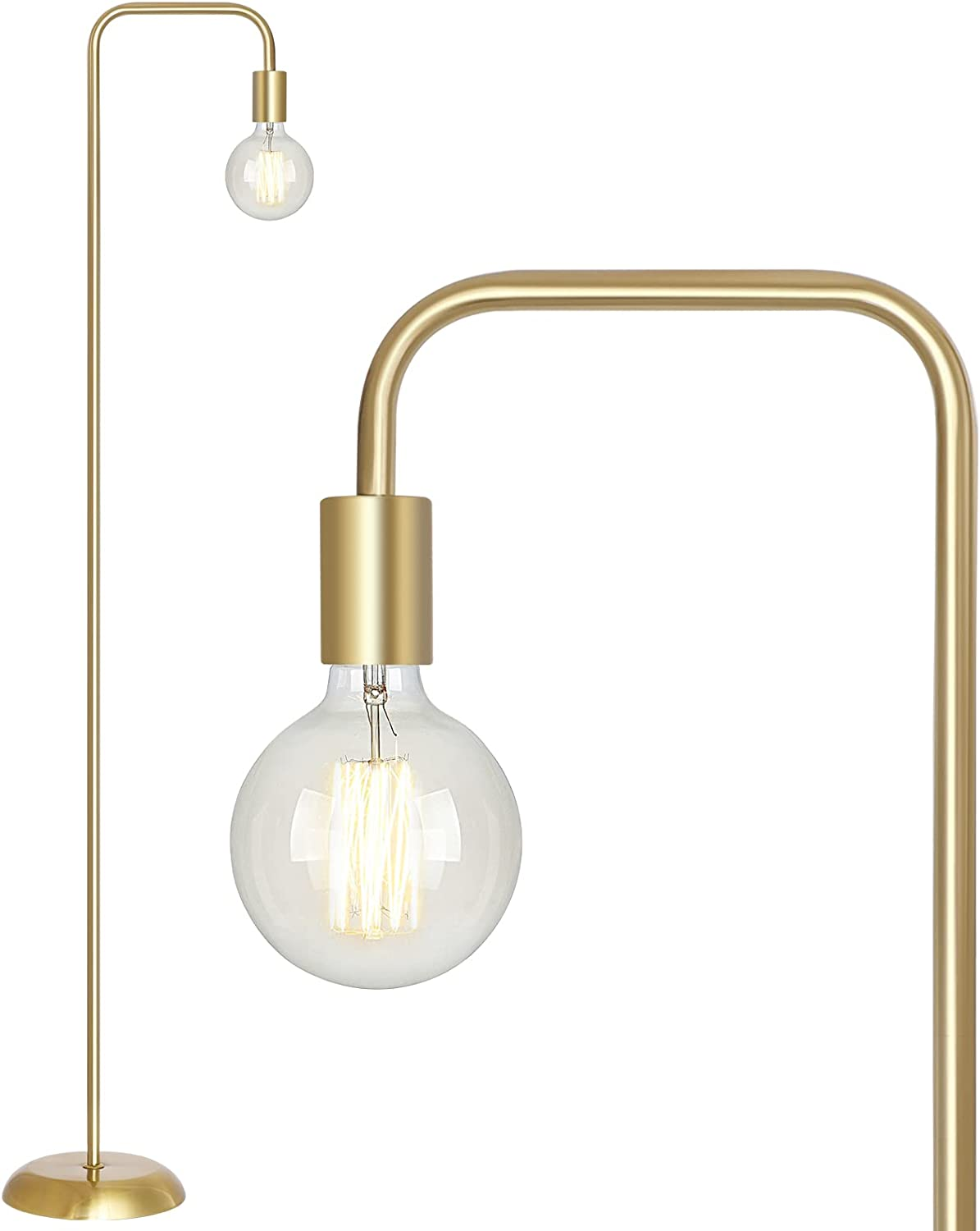 Industrial Floor Lamp with Light Bulb, Metal Standing Tall Modern Brushed Gold L