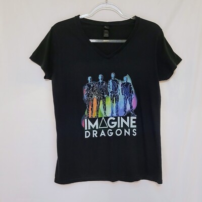 Imagine Dragons Black V Neck Short Sleeve Graphic Band T Shirt Adult Medium