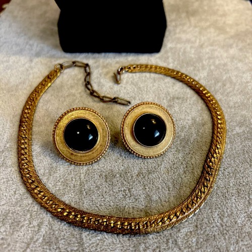 Collana e orecchini clip vintage bigiotteria Miriam Haskell tono oro firmati