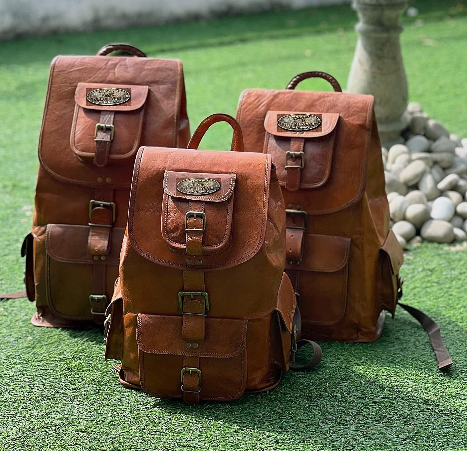 Mochila de viaje grande de cuero genuino de 23" para hombre y mujer