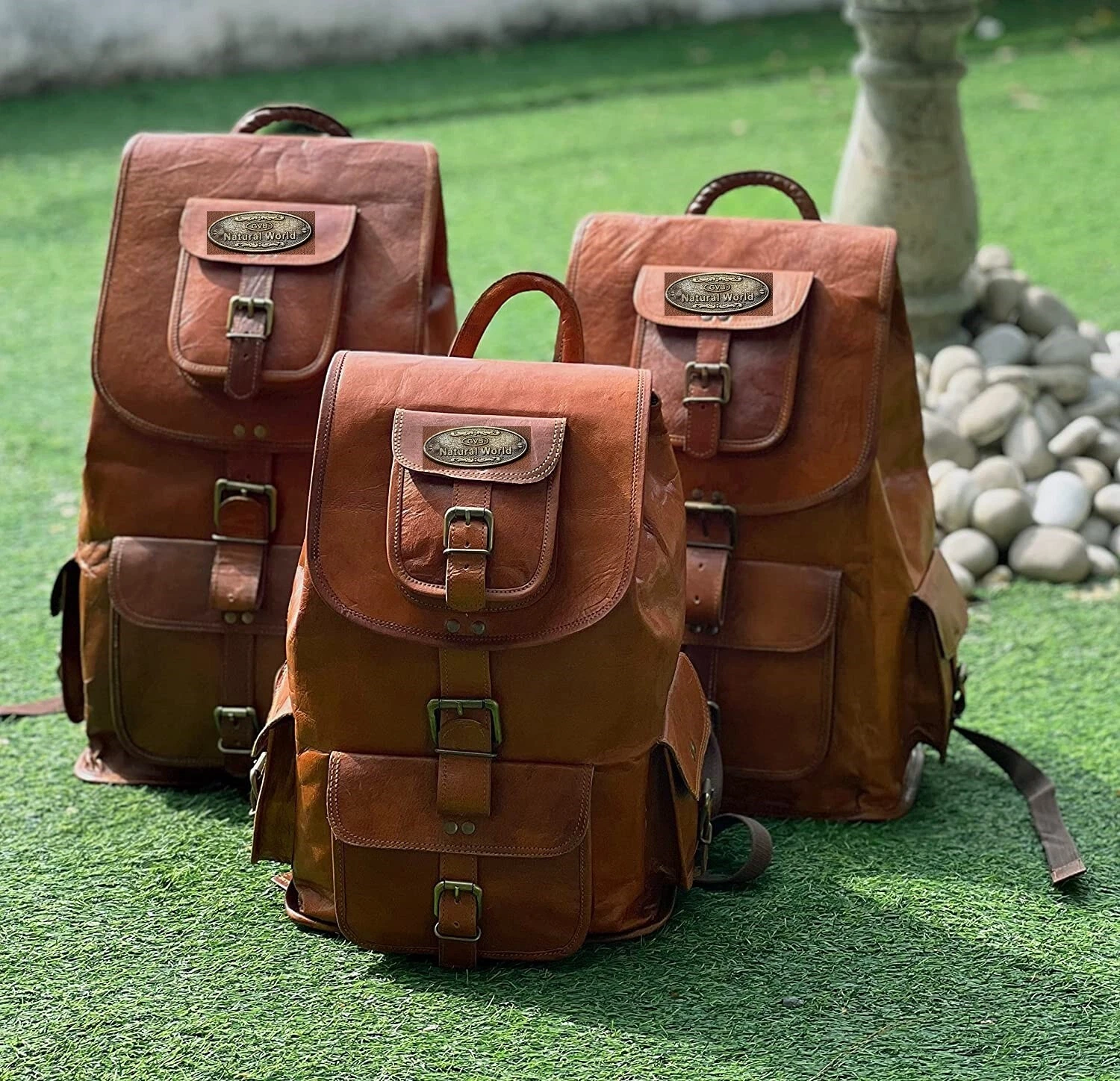 23" Large Genuine Leather Back Pack Rucksack Travel Bag For Men's and Women's